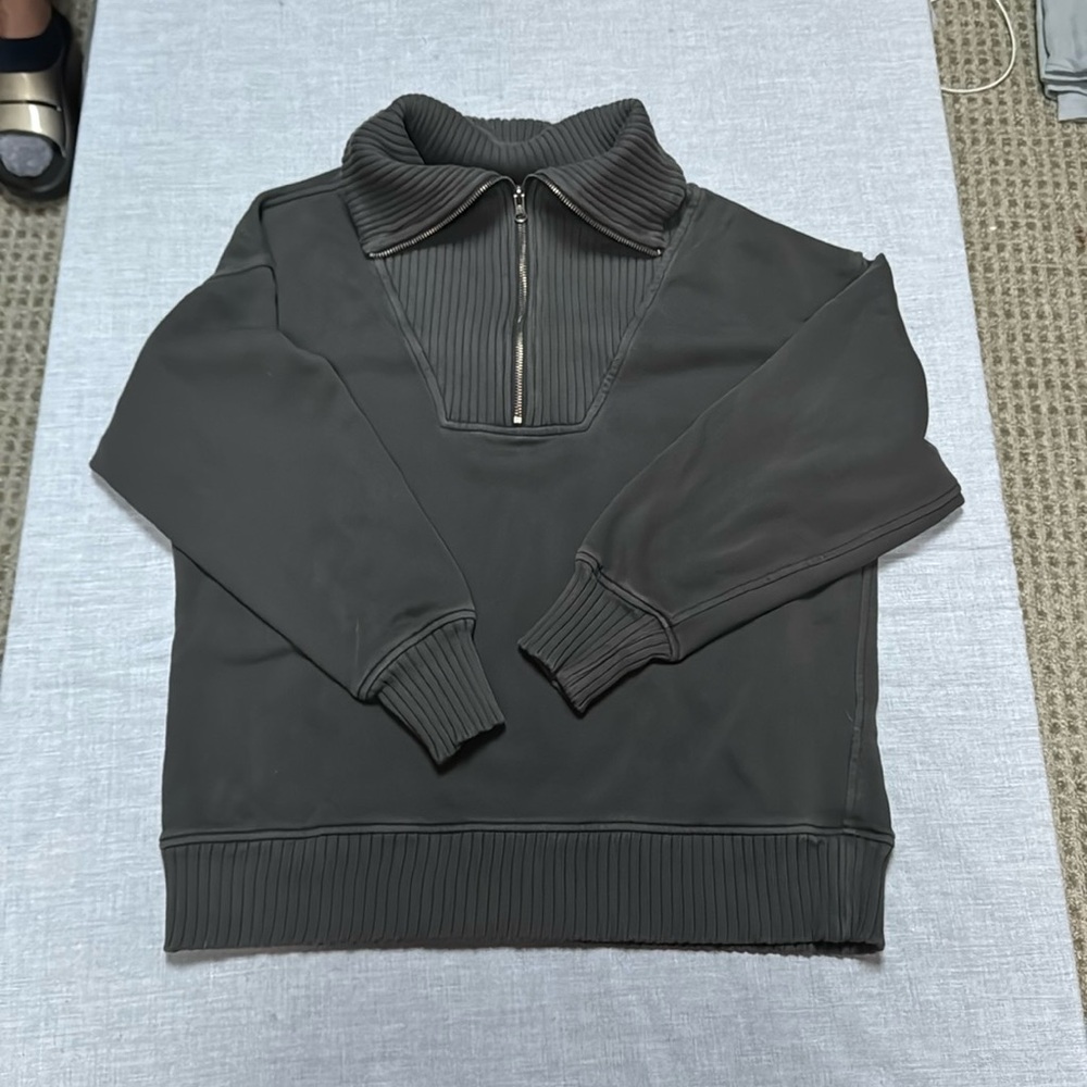 Aerie Dark Grey Quarter Zip Sweater with Soft Collar